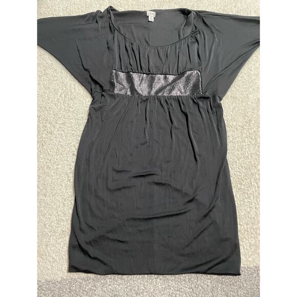 VTG Y2K Cache Dress Small Snakeskin Belt Dolman Sleeve Bubble Hem Black LBD - Picture 3 of 13